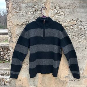 J. Crew Men's Zip-Up Black and Gray Sweater 100% Lambswool dark academia preppy